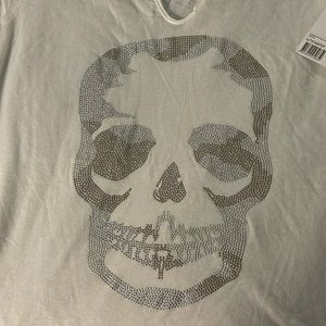 Zag and Voltaire t shirt with crystal mc skull, white, Medium
